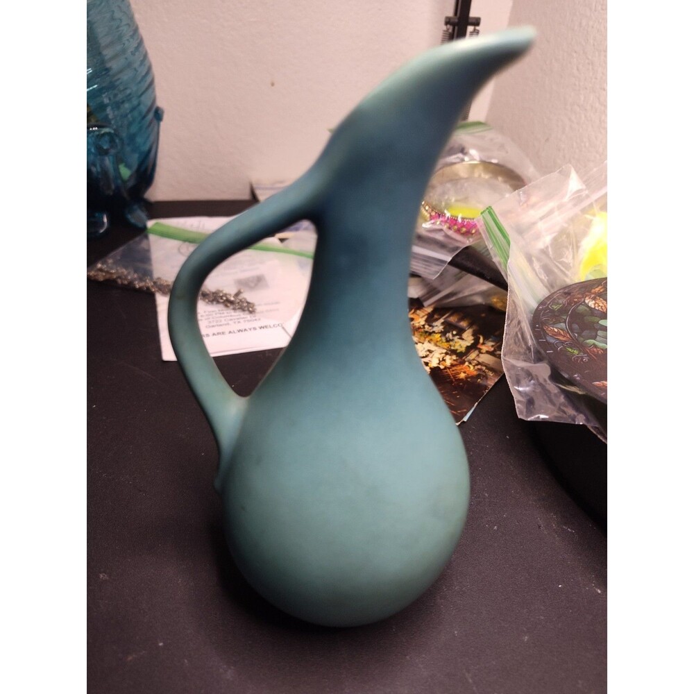 VTG Van Briggle Art Pottery Turquoise Blue Pitcher Ewer Vase 7” Tall Signed
